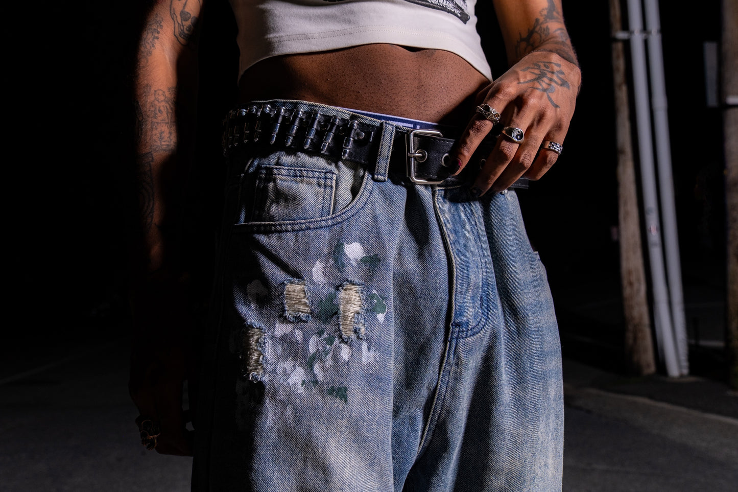 Distressed Splatter Washed Jeans