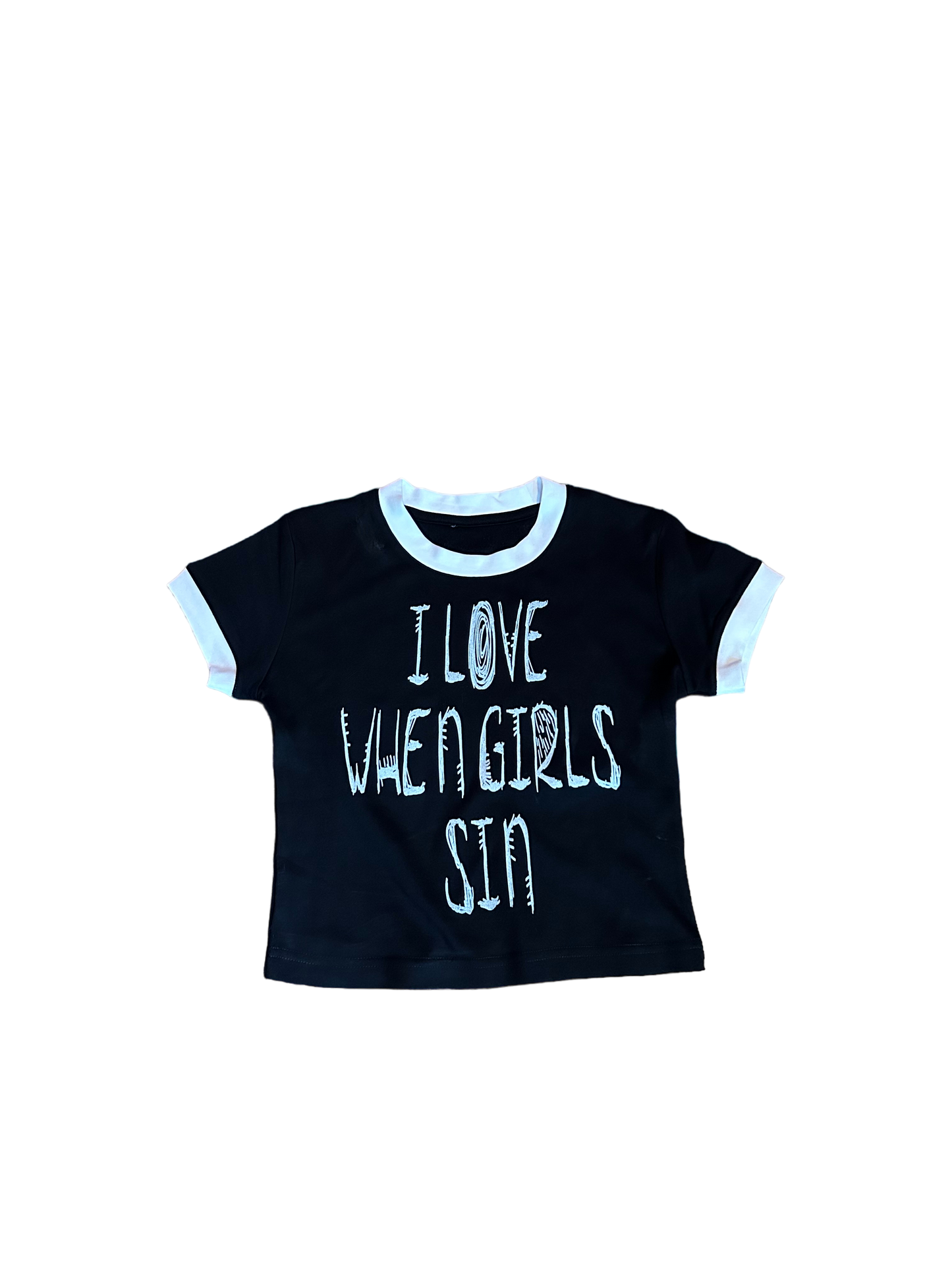 I Love When Girls Sin Fitted Cropped Tee
