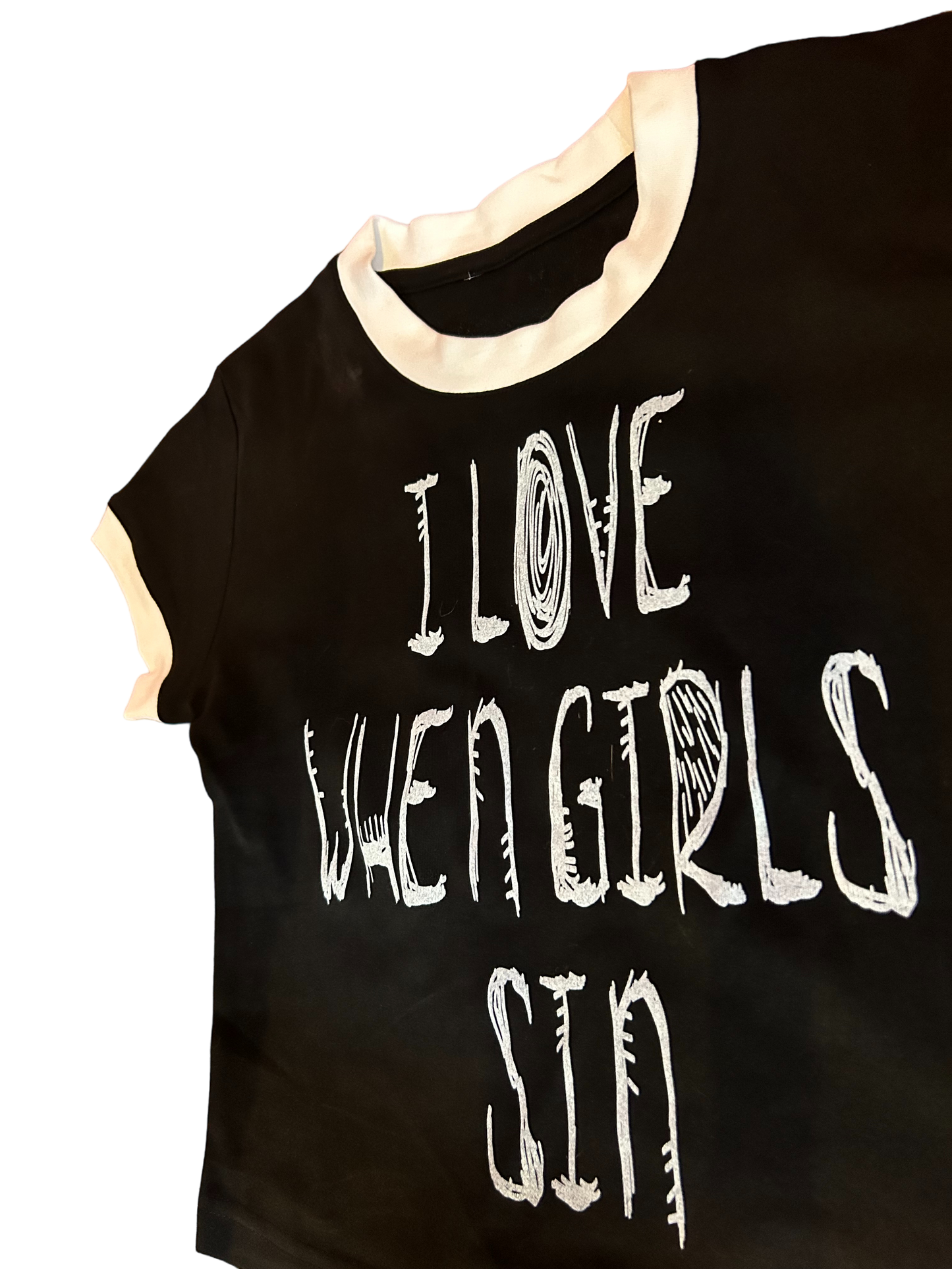 I Love When Girls Sin Fitted Cropped Tee