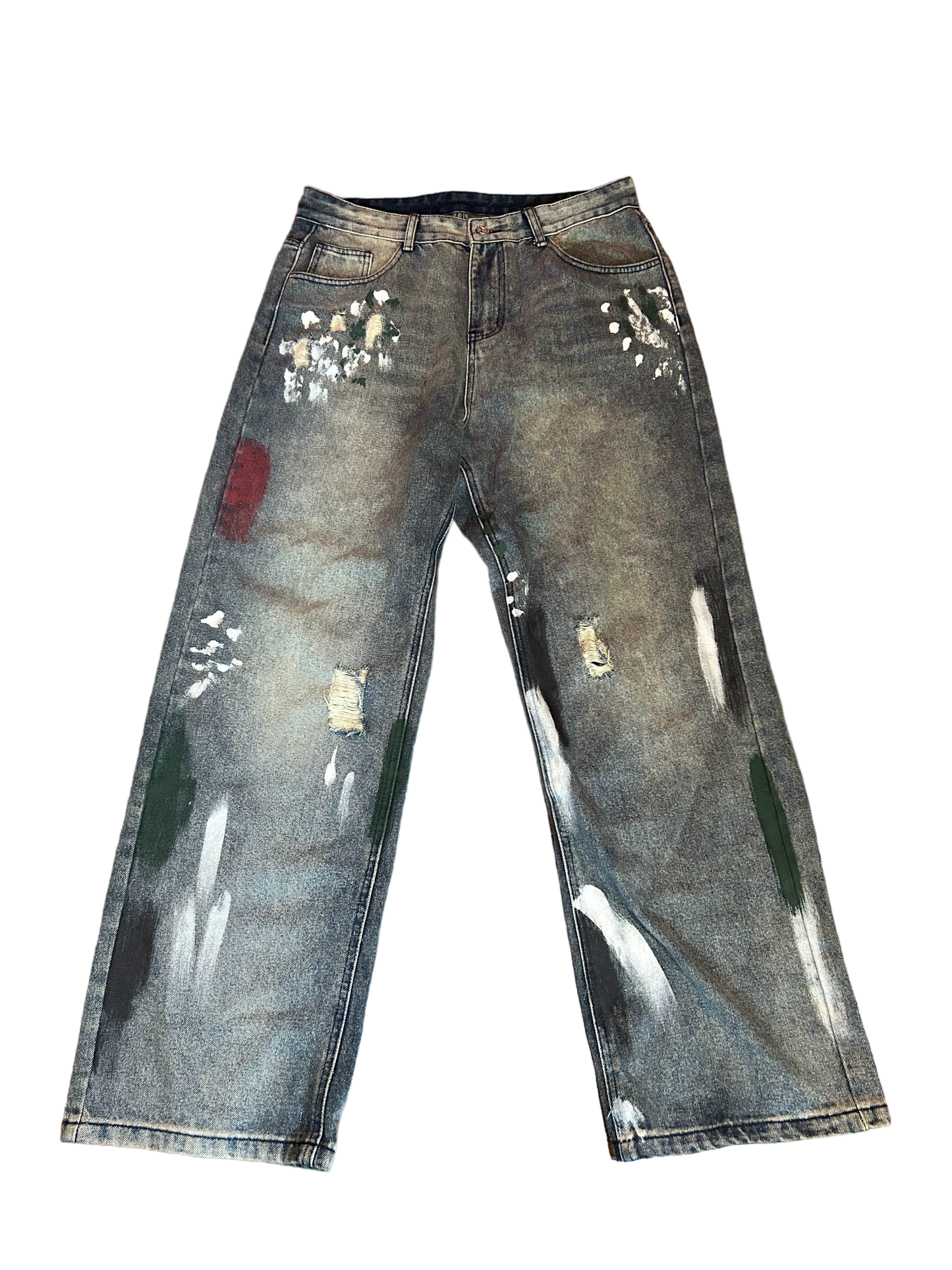 Distressed Splatter Washed Jeans